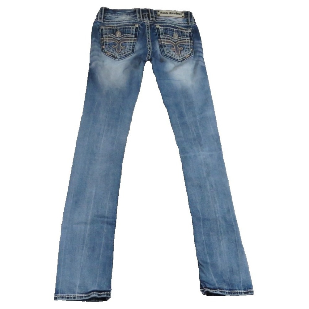 Rock Revival Patia Straight Jeans 26x31 Women Fleur De Lis Rhinestone Pocket Y2K
